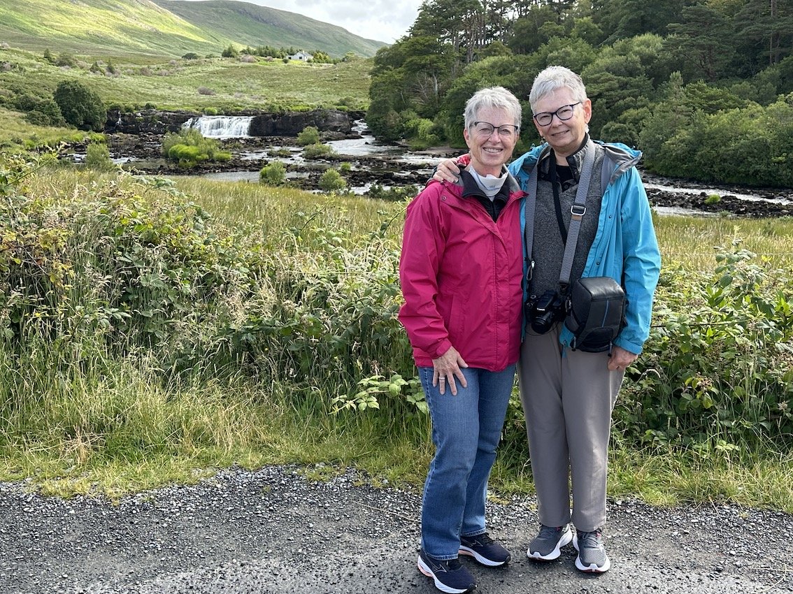 Lynn Couey & Mary McHugh at Ashleagh Falls in Leenane